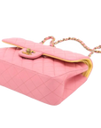 Pre-Loved Classic Double Flap Shoulder Bag Quilted Leather Small with Rainbow Iridescent Hardware, Pink
