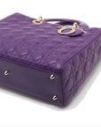 Pre-Loved Lady Dior Handbag Cannage Leather Large with Gold Hardware, Purple