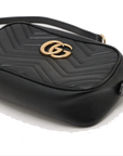 Pre-Loved GG Marmont Matelassé Camera Bag Crossbody Bag Quilted Leather Small with Aged Gold Hardware, Black