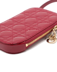 Pre-Loved Lady Dior Phone Holder Crossbody Bag Cannage Patent Leather Mini with Gold Hardware, Red