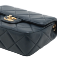 Pre-Loved Matelassé Mini Flap Crossbody Bag Quilted Leather Mini with Aged Gold Hardware, Navy