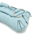 Pre-Loved Horsebit Chain Shoulder Bag Quilted Leather Small with Silver Hardware, Light Blue