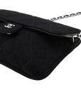 Pre-Loved Quilted Flap Bag with Foldable Tote Crossbody Bag Quilted Canvas Mini with Silver Hardware, Black