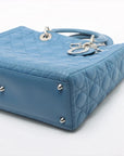 Pre-Loved Lady Dior Handbag Cannage Leather Large with Silver Hardware, Blue