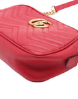 Pre-Loved GG Marmont Matelassé Camera Bag Crossbody Bag Quilted Leather Small with Aged Gold Hardware, Red