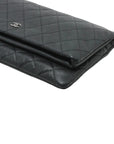 Pre-Loved Quilted Fold-Over Clutch Clutch Quilted Leather with Silver Hardware, Black