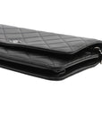 Pre-Loved Wallet on Chain Crossbody Bag Quilted Leather with Silver Hardware, Black