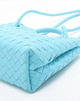 Pre-Loved Andiamo Handbag Intrecciato Leather Small with Gold Hardware, Light Blue