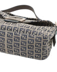 Pre-Loved Mamma Baguette Shoulder Bag Zucchino Coated Canvas with Silver Hardware, Grey / Navy