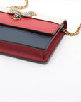 Pre-Loved Queen Margaret Wallet on Chain Crossbody Bag Leather Mini with Aged Gold Hardware, White, Red, and Navy Blue