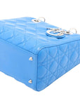 Pre-Loved Lady Dior Handbag Quilted Leather Medium with Silver Hardware, Blue