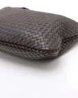 Pre-Loved Veneta Shoulder Bag Intrecciato Leather Medium with Gunmetal Hardware, Dark Brown