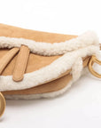 Pre-Loved Saddle Shoulder Bag Suede with Aged Gold Hardware, Tan