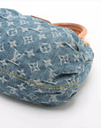 Pre-Loved Pleaty Handbag Monogram Denim Small with Gold Hardware, Blue