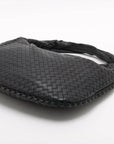 Pre-Loved Veneta Shoulder Bag Intrecciato Leather Medium with Gold Hardware, Black