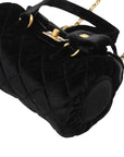 Pre-Loved Bowling Bag Handbag Quilted Velvet Mini with Aged Gold Hardware, Black