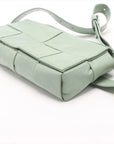 Pre-Loved Cassette Crossbody Bag Intrecciato Leather Mini with Silver Hardware, Sage Green