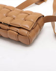 Pre-Loved Padded Cassette Crossbody Bag Intrecciato Leather Small with Gold Hardware, Tan