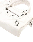 Pre-Loved Classic City Handbag Leather Mini with Aged Silver Hardware, White