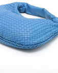 Pre-Loved Veneta Shoulder Bag Intrecciato Leather Medium with Silver Hardware, Blue