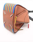 Pre-Loved Hammock Shoulder Bag Striped Leather Medium with Silver Hardware, Tan with Rainbow Multicolor