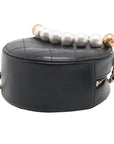 Pre-Loved Pearl Round Clutch with Chain Crossbody Bag Quilted Leather Mini with Aged Gold Hardware, Black