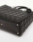 Pre-Loved Lady Dior Handbag Cannage Leather Large with Silver Hardware, Black