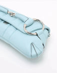 Pre-Loved Horsebit Chain Shoulder Bag Quilted Leather Small with Silver Hardware, Light Blue