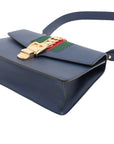 Pre-Loved Sylvie Shoulder Bag Leather Small with Gold Hardware, Navy Blue