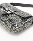 Pre-Loved Mamma Baguette Shoulder Bag Sequined with Silver Hardware, Silver