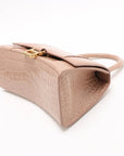 Pre-Loved Hourglass Handbag Crocodile Embossed Leather Small with Gold Hardware, Beige