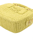 Pre-Loved Crochet Bauletto Handbag Raffia Crochet Mini with Gold Hardware, Yellow