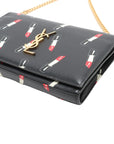Pre-Loved Kate Chain Wallet Crossbody Bag Lipstick Print Leather Small with Gold Hardware, Black