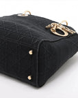 Pre-Loved Lady D-Lite Handbag Cannage Canvas Medium with Gold Hardware, Black