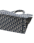 Pre-Loved Book Tote Tote Oblique Embroidered Canvas Large, Navy Blue/Beige
