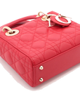 Pre-Loved Lady Dior Handbag Cannage Leather Mini with Gold Hardware, Red
