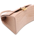 Pre-Loved Hourglass Handbag Crocodile Embossed Leather Small with Gold Hardware, Beige
