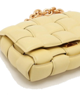 Pre-Loved Chain Cassette Shoulder Bag Intrecciato Leather with Gold Hardware, Pale Yellow