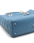 Pre-Loved Lady Dior Handbag Cannage Leather Large with Silver Hardware, Blue
