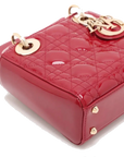 Pre-Loved Lady Dior Handbag Cannage Patent Leather Mini with Gold Hardware, Red