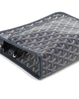 Pre-Loved Jouvence Toiletry Pouch Clutch Goyardine Chevron Coated Canvas MM with Silver Hardware, Navy Blue
