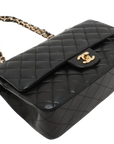 Pre-Loved Classic Double Flap Shoulder Bag Quilted Leather Medium with Gold Hardware, Black