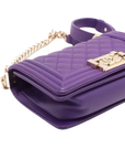 Pre-Loved Boy Shoulder Bag Quilted Leather Old Medium with Gold Hardware, Purple