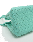Pre-Loved Andiamo Shoulder Bag Intrecciato Leather Mini with Gold Hardware, Turquoise