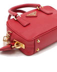 Pre-Loved Saffiano Mini Bauletto Handbag Leather Mini with Gold Hardware, Red