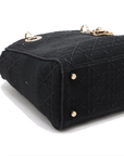 Pre-Loved Lady D-Lite Handbag Cannage Canvas Medium with Gold Hardware, Black