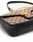 Pre-Loved GG Marmont Shoulder Bag Monogram Coated Canvas Small with Gold Hardware, Beige Ebony