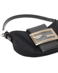 Pre-Loved Mini Mamma Baguette Shoulder Bag Canvas Plain Mini with Silver Hardware, Black