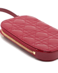 Pre-Loved Lady Dior Phone Holder Crossbody Bag Cannage Patent Leather Mini with Gold Hardware, Red