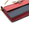 Pre-Loved Queen Margaret Wallet on Chain Crossbody Bag Leather Mini with Aged Gold Hardware, White, Red, and Navy Blue